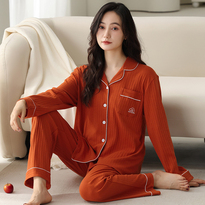 B665-Pure cotton pajamas women spring and autumn long-sleeved women's cardigan autumn and winter pure cotton confinement clothes plus size home c