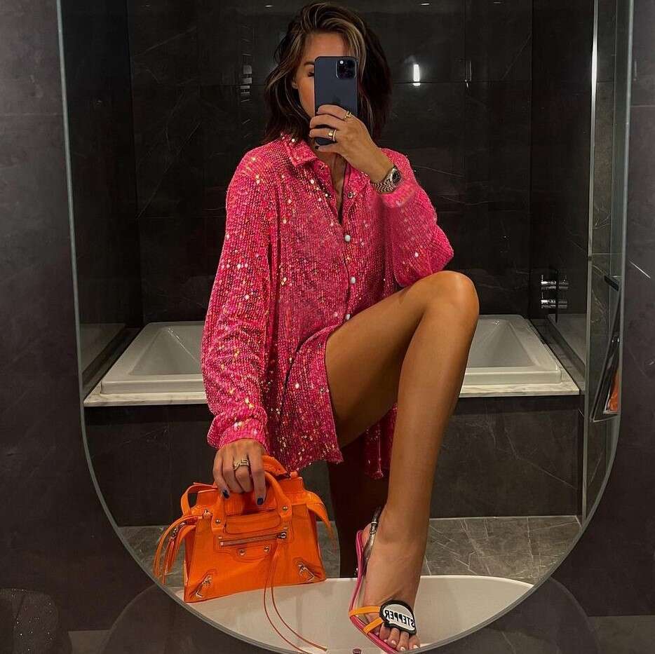 Spring summer women's hot selg in Europe and America, solid color sequin suit, shirt, underwear, straight leg pants, 2025 new casual fashion tren