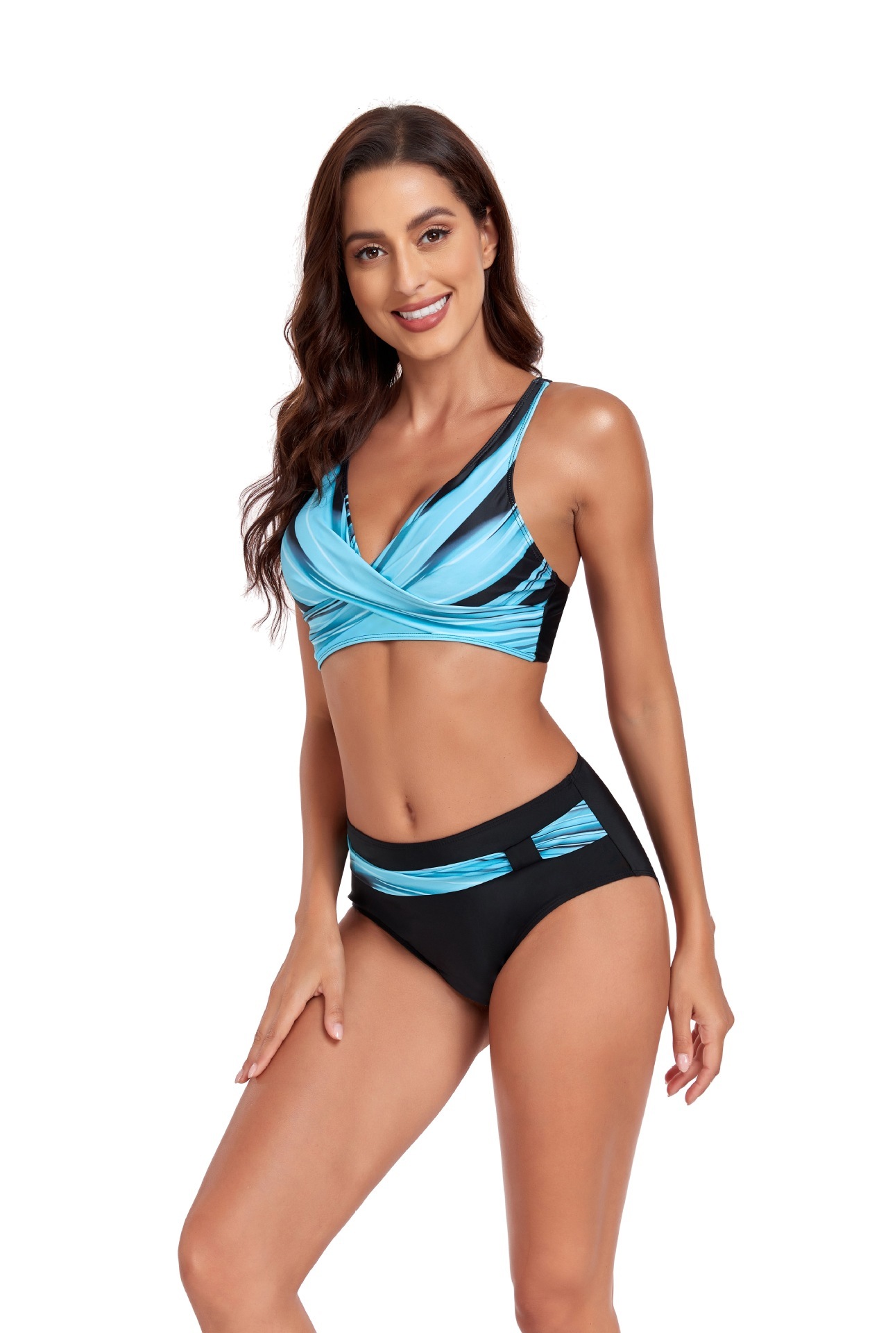 Swimwear new print gradient sexy split two-piece set with cross strap bikini for women
