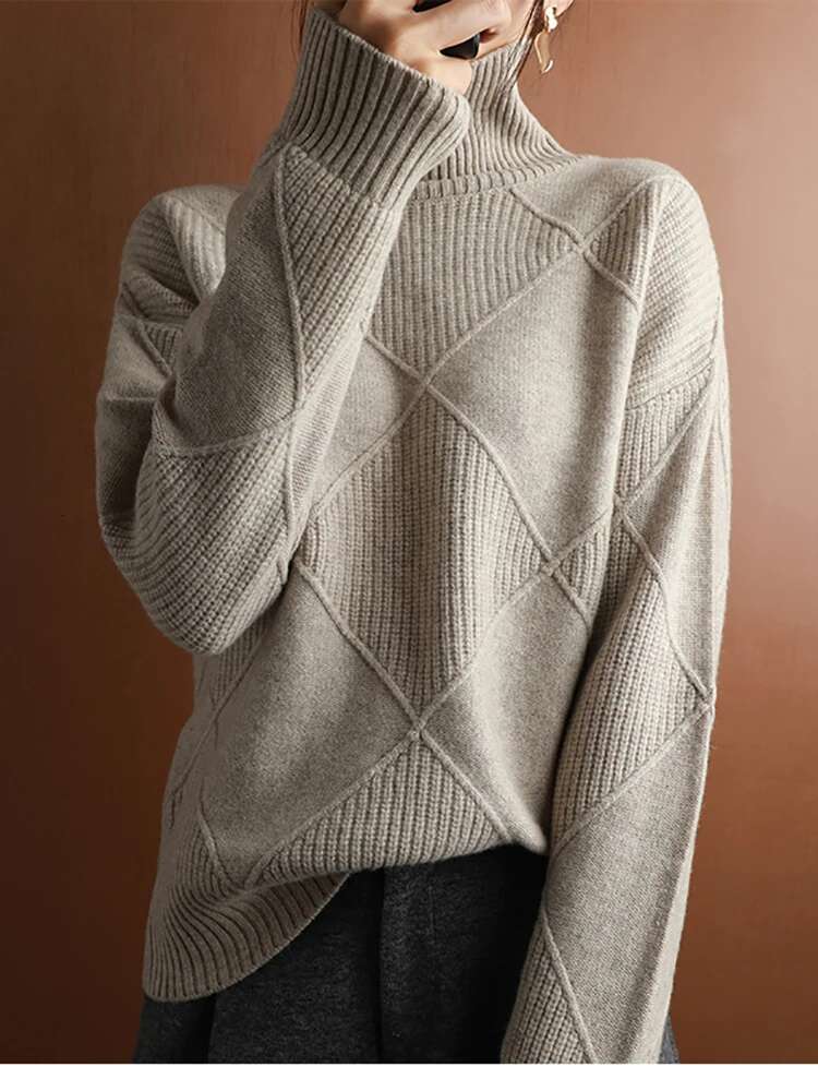 Fitshing Fashion New 2024 Turtleneck Women's Sweaters Pullover Solid Oversized Jumper Long Sleeve Knit Top Jersey Pulls Sale