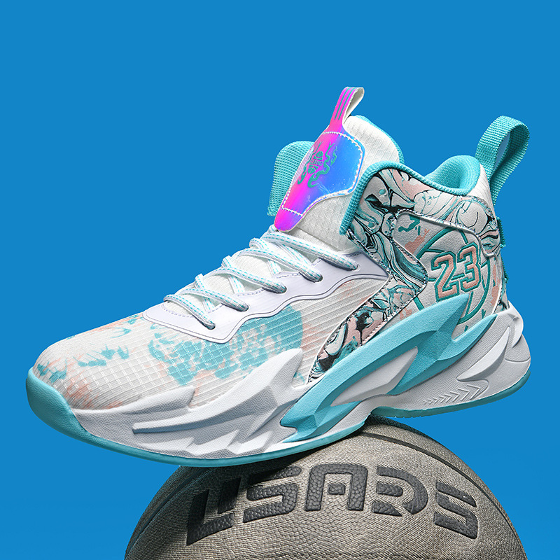 Cross-border high top basketball shoes net men's children's primary and secondary school raw rubber sole hot trend cement sneakers