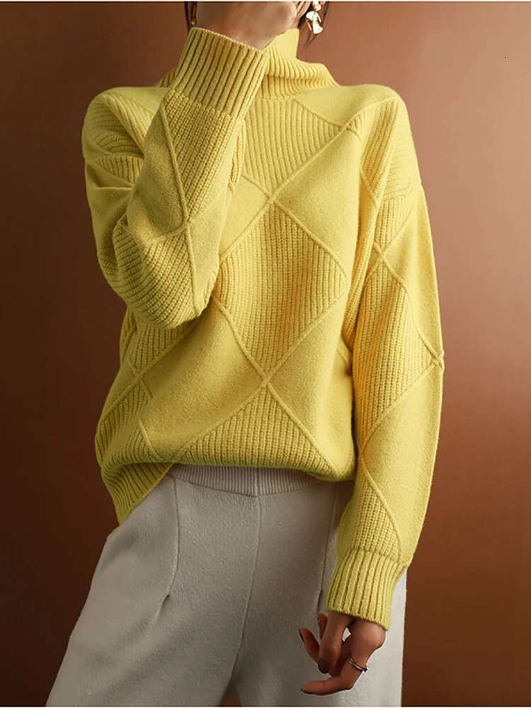 Fitshing Fashion New 2024 Turtleneck Women's Sweaters Pullover Solid Oversized Jumper Long Sleeve Knit Top Jersey Pulls Sale