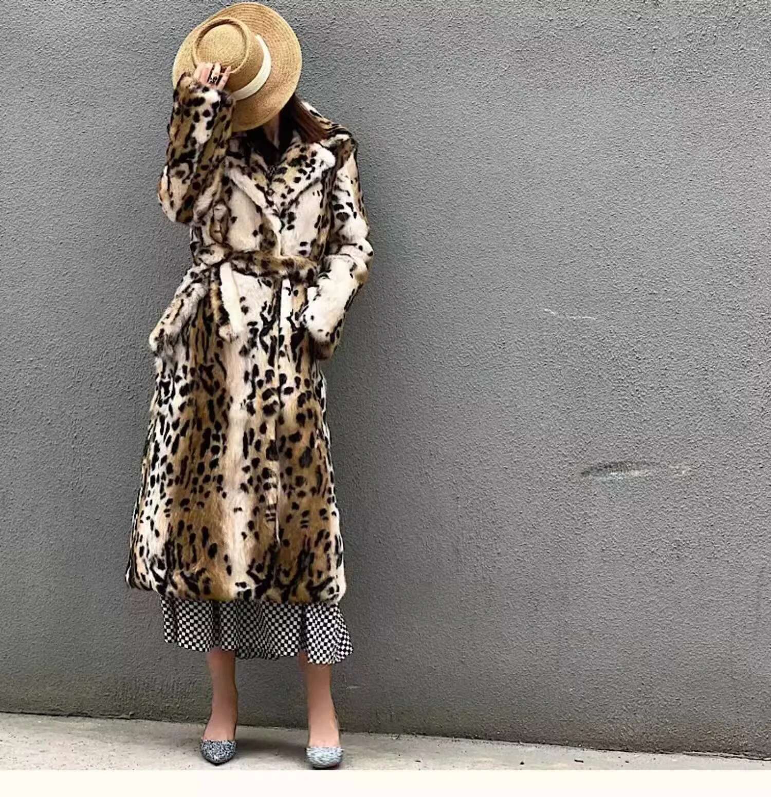 Real Genuine Natural Rabbit Fur Coat Women's Long Fashion English Collar Jacket Outwear Custom Any Size