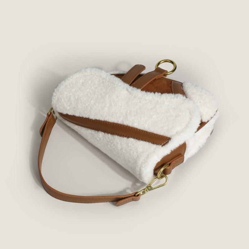 Women's Crossbody Saddle Classic Designer Brand 2024 Winter New Wool Bag And Purse Ladies Vintage Shoulder Messenger Handbag