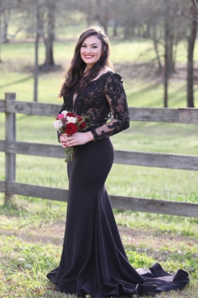 Gothic Black Wedding Dresses Lace Long Sleeve Mermaid Bridal Gowns Deep V-Neck Satin Vestido De Novia 2025