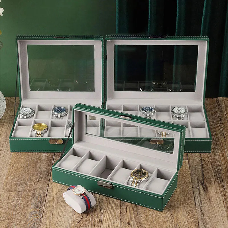 1PC 6/10/12 GreenPU Leather Watch Box Fashion style for convenient travel storage Jewelry Watch Collector Cases Organizer Box 250117