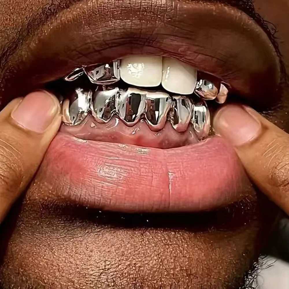 RACHELZ 4/6 DIY Glossy Teeth Grillz Hip Hop Double Fangs Tooth Caps For Women Men Jewelry Halloween Cosplay Party GiftXJ250114