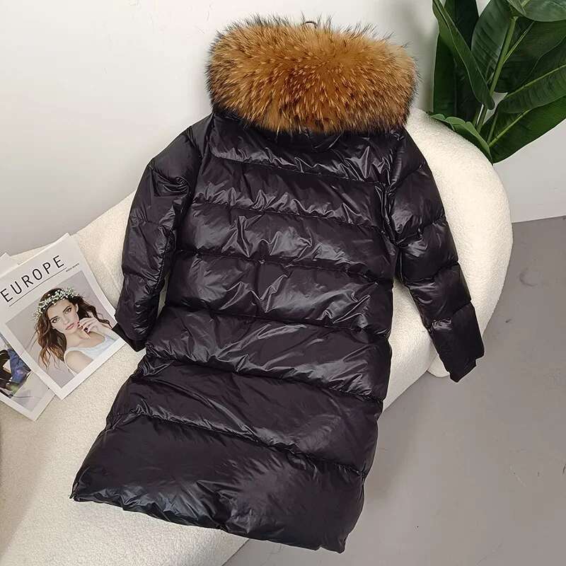 MENINA BONITA 2023 New Winter Jacket Women Real Fox Raccoon Fur Collar Hooded Thick Warm Duck Down Long Outerwear Detachable