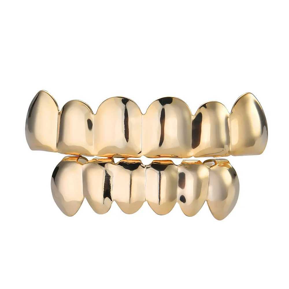 Hip Hop Gold Plated Teeth Grillz Set Top Bottom Tooth Grills Dental Mouth Punk Teeth Caps Cosplay Party Rapper JewelryXJ250114