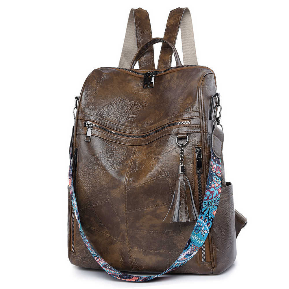 new casual womens soft leather multifunctional backpack simple and versatile large capacity PU backpack