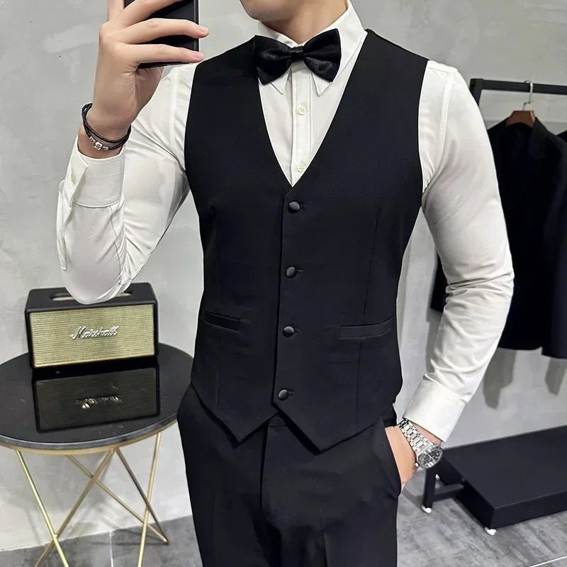 Mens Wedding Solid Color Suit Vest Groom Groomsman Black SingleBreasted Slim Fit Waistcoat Business Casual M7XL 250114
