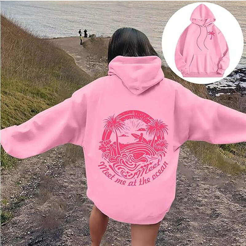 Ladies' Cute College Style Hoodie Dropped Shoulders, Long Sleeve Drawstring Hoodie, Top with Pocket
