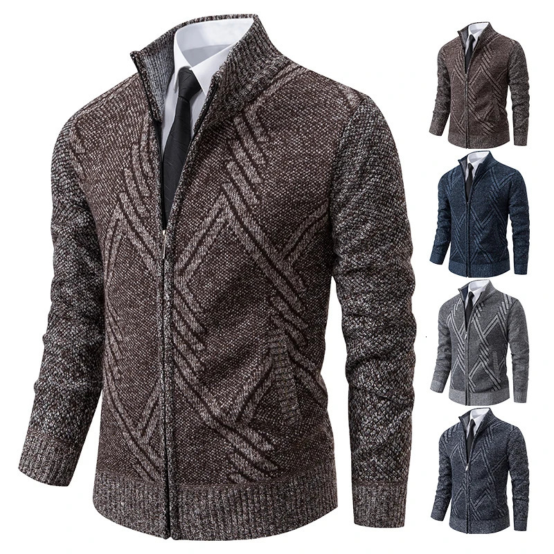 Mens Knit Cardigan Autumn Winter Sweater Coat Man Clothes Brown Blue Button Fleece Lined Male Knitting Jackets 250113