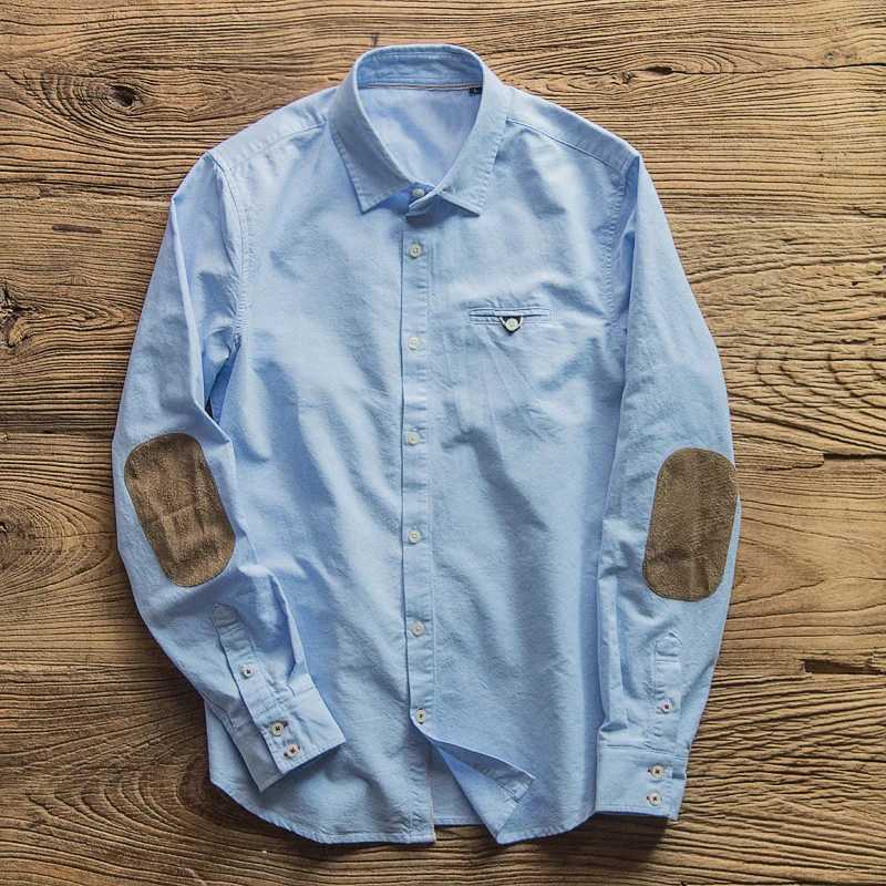 Oxford Retro Shirt Japanese Business Casual Trendy Fashion All-match Loose Tops Male Brand Long-sleeved Patch Shirts Clothes W250118