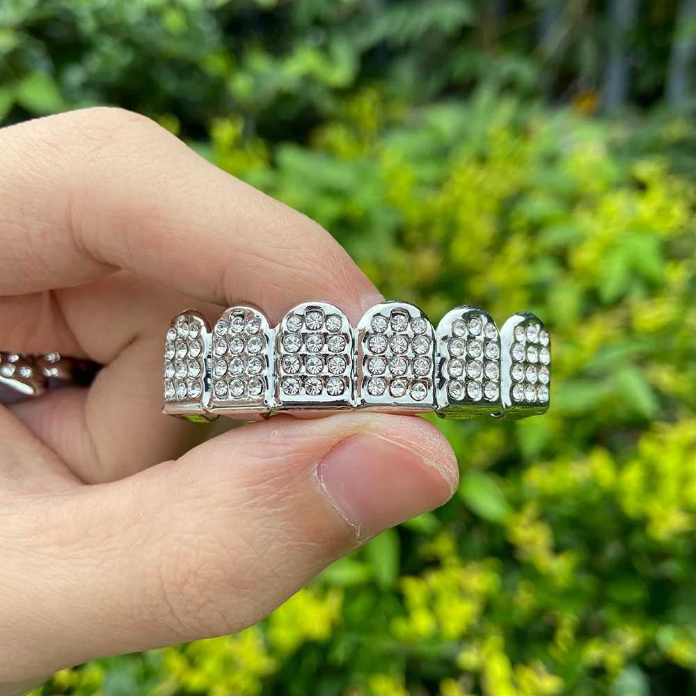 YOUNGX Hip Hop CZ Stone Mouth Teeth Grillz Braces Top Bottom Shiny Zircon Charm Tooth Caps For Women Men Jewelry Cosplay GiftXJ250114