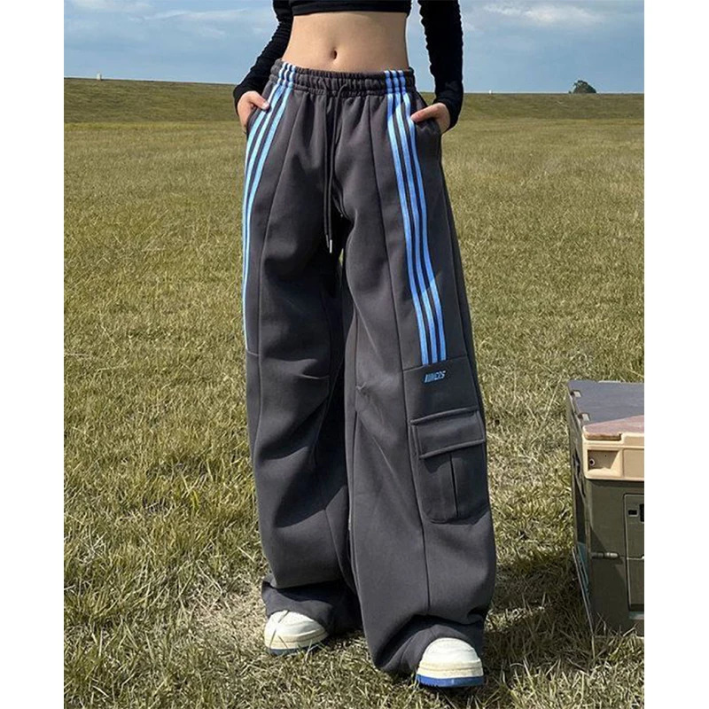 MEXZT Oversized Striped Sweatpant Y2K Streetwear Cargo Pants Harajuku Wide Leg Joggers High Waist Baggy Sports Trousers 250113