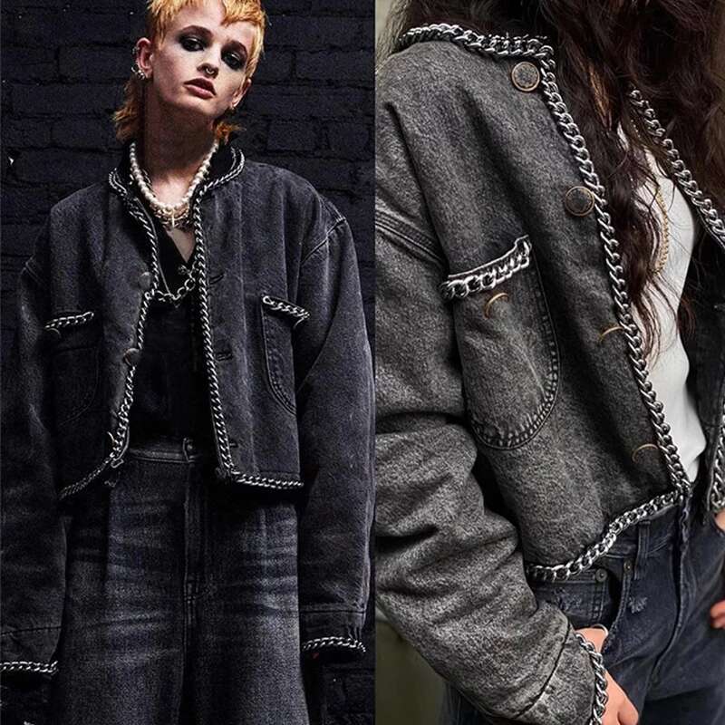 NIGO LP Men's Women's High Street Chunky Chain Winter Solid Color Denim Cotton Coat Jacket #Nigo61449