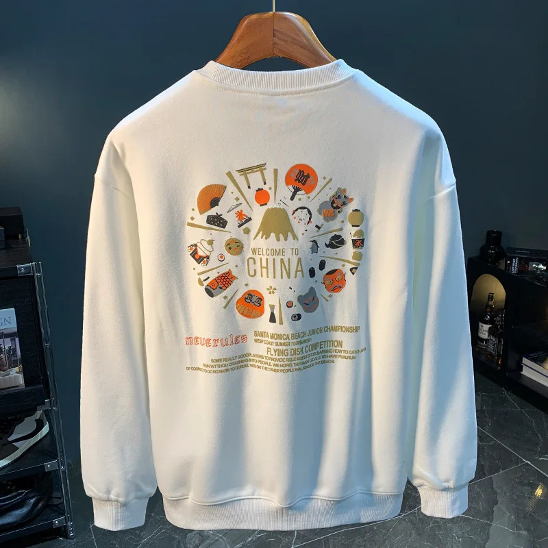mens hoodie trendy printed fashion street casual sweater versatile loose elastic comfortable high end Top Autumn 250113