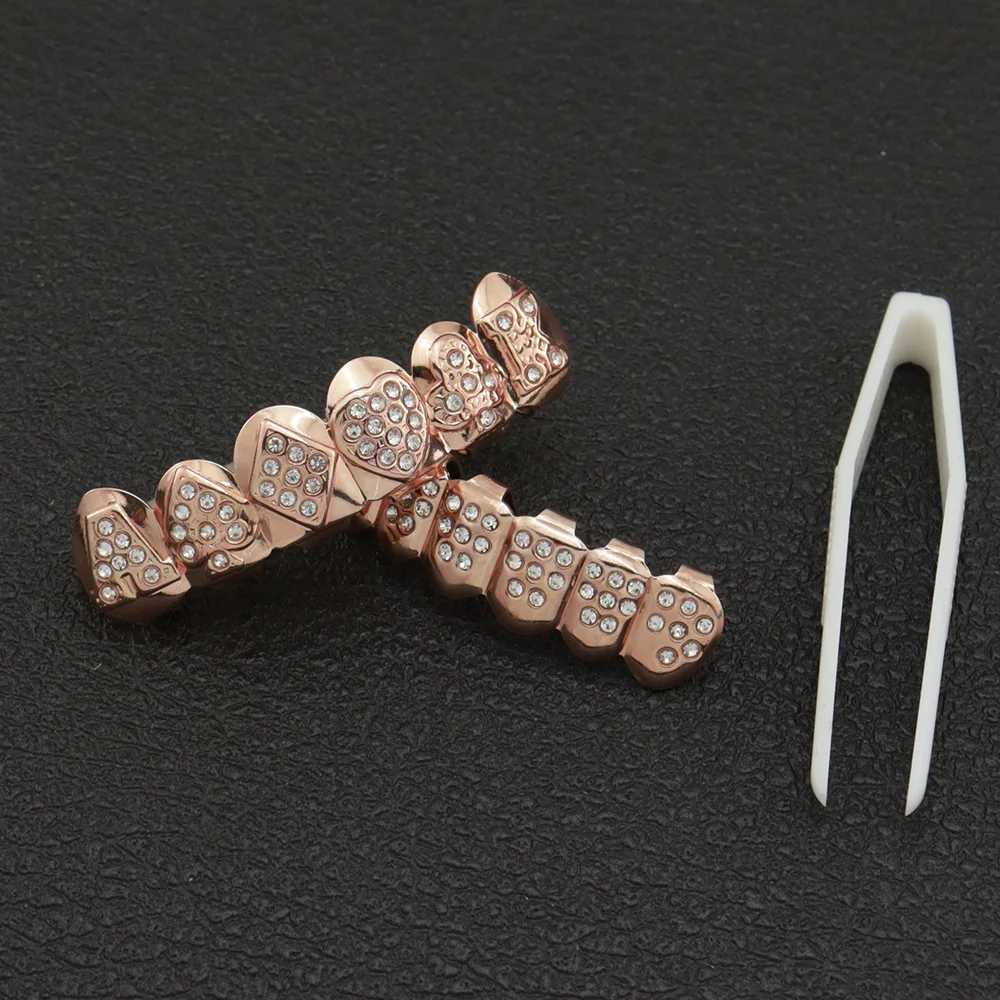 CZ Stones Teeth Grillz Caps Cubic Zircon Iced Out Micro Pave Top Bottom Charm Grills Set For Men Women Hip Hop Xmas Gift JewelryXJ250114