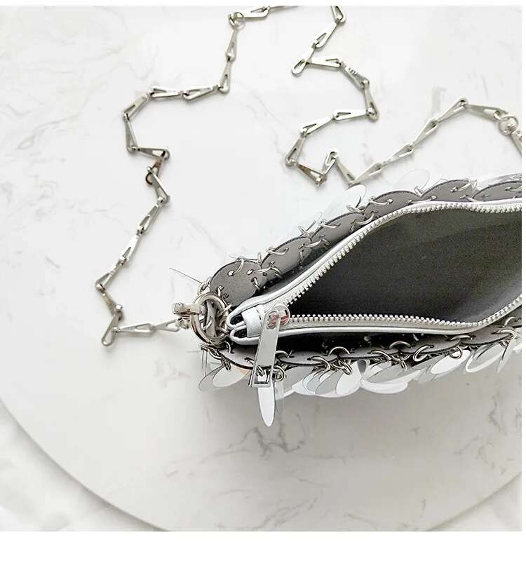 Sequins Sier Women Small Tote Bag Bg Fashion Lady Bucket Handbags Girls Glitter Purses 2023