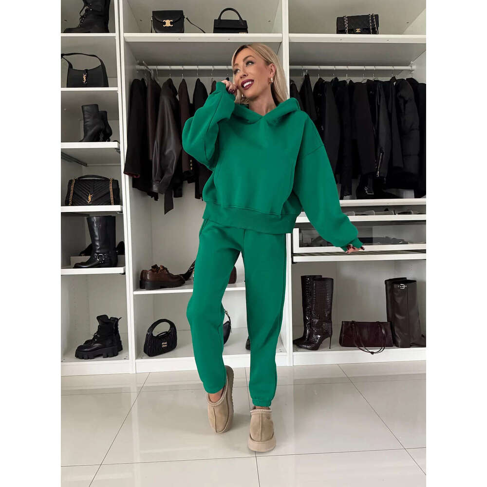 2025 European and American Fashion Women's Long sleeved Hoodie Leg tied Pants Two piece Set Temperament Versatile New Trendy Clothing Ins