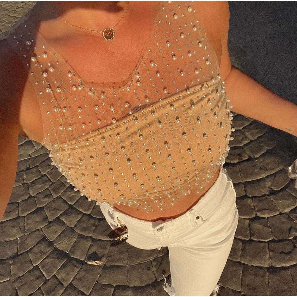 2025 Spring/Summer Women's Selg Sexy Nail Bead Hot Dia Small Tank Top New Casual Fashion Trendy Clothing