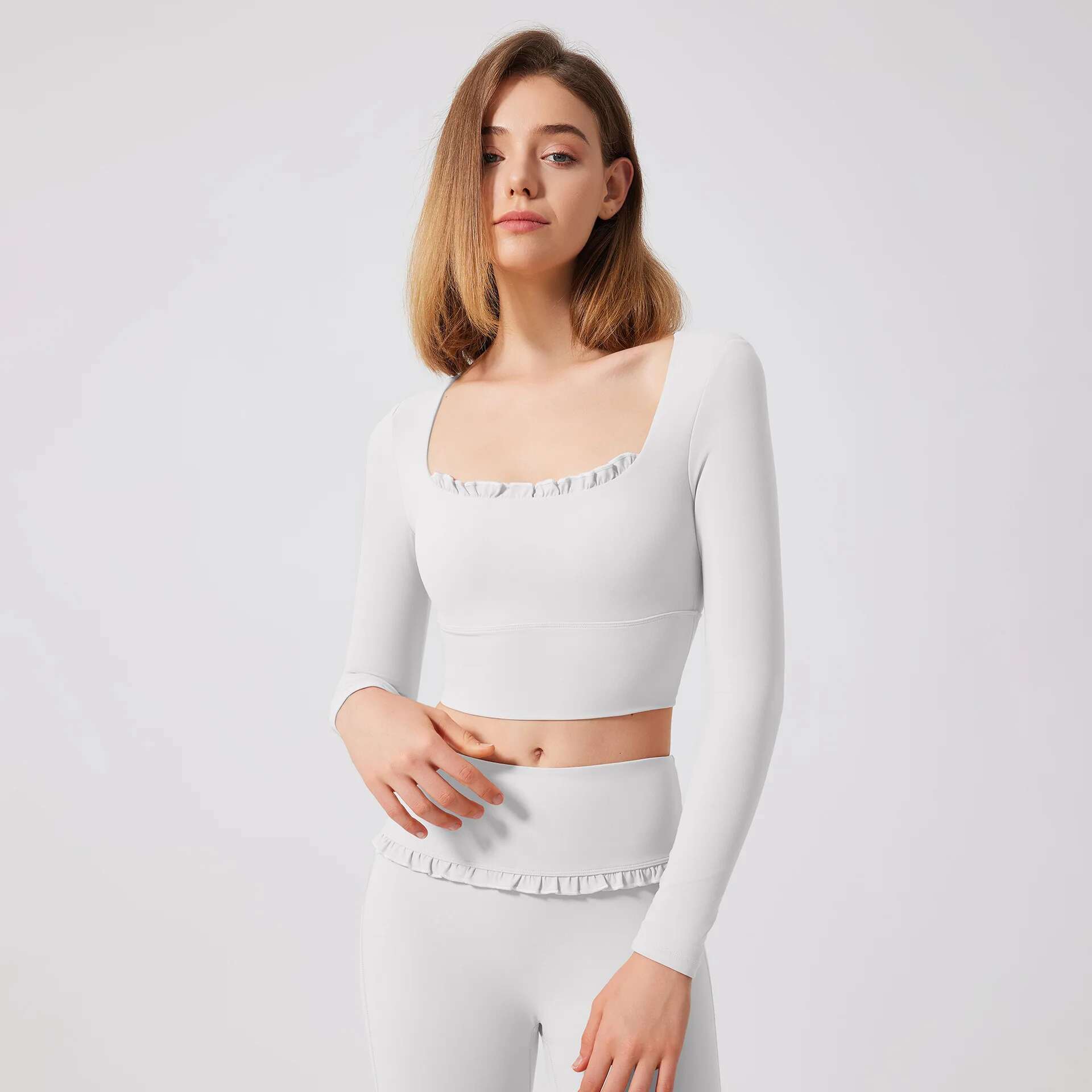 Ddmyoutdoor China Domestic Mermaid Curve Lace Yoga Long Sleeve Semi Fixed Cup Running Slim Fit Sports Bra Breathable Fiess Suit Top