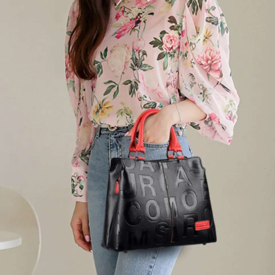 Double Layered Pocket Letter Printed Designer Handbag Leather Retro Women's Shoulder Crossbody Bag Women's Handbag