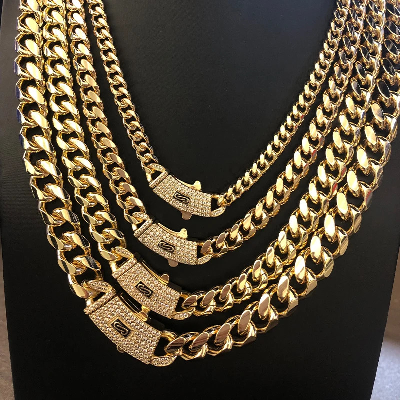 VCT 18mm long lock rectangular zircon fork set Cuban necklace crystal small crystal zircon chain hip-hop stone jewelry 250109