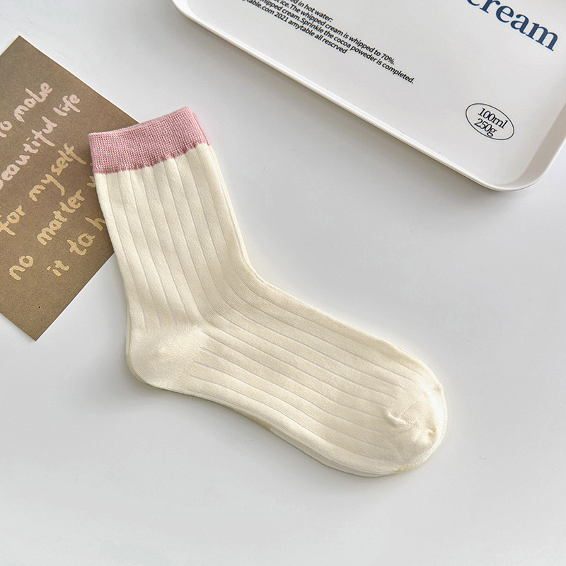 DA250001 Female Student Socks Pinkycolor Spring/Summer Casual Socks Splicing Anti Slip Sweat Absorbing Polyester Fiber