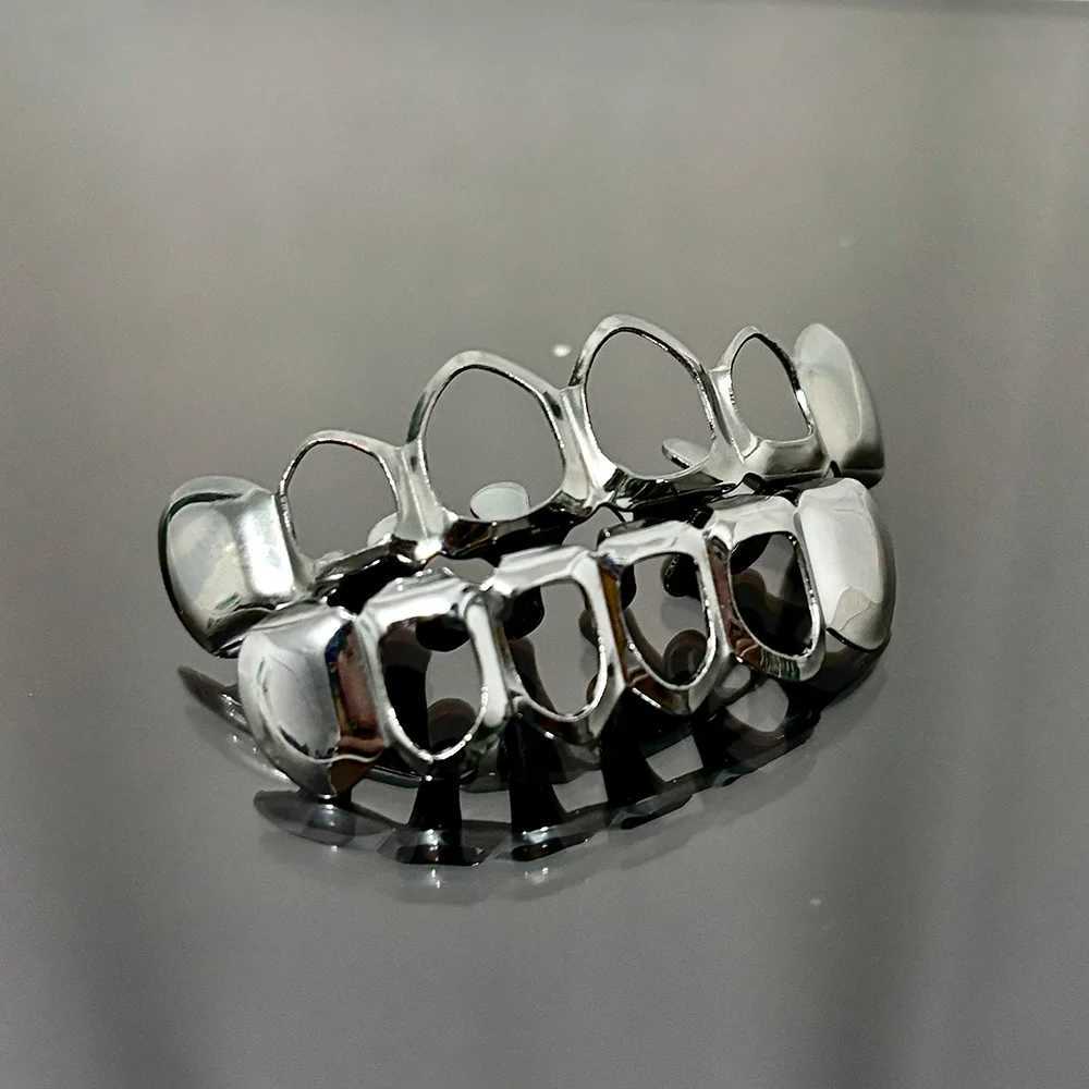 YOUNGX Hip Hop Classic Hollow Tooth Caps Braces For Women Men 6/6 Top Bottom Glossy Mouth Teeth Grillz Jewelry Dental GrillsXJ250114