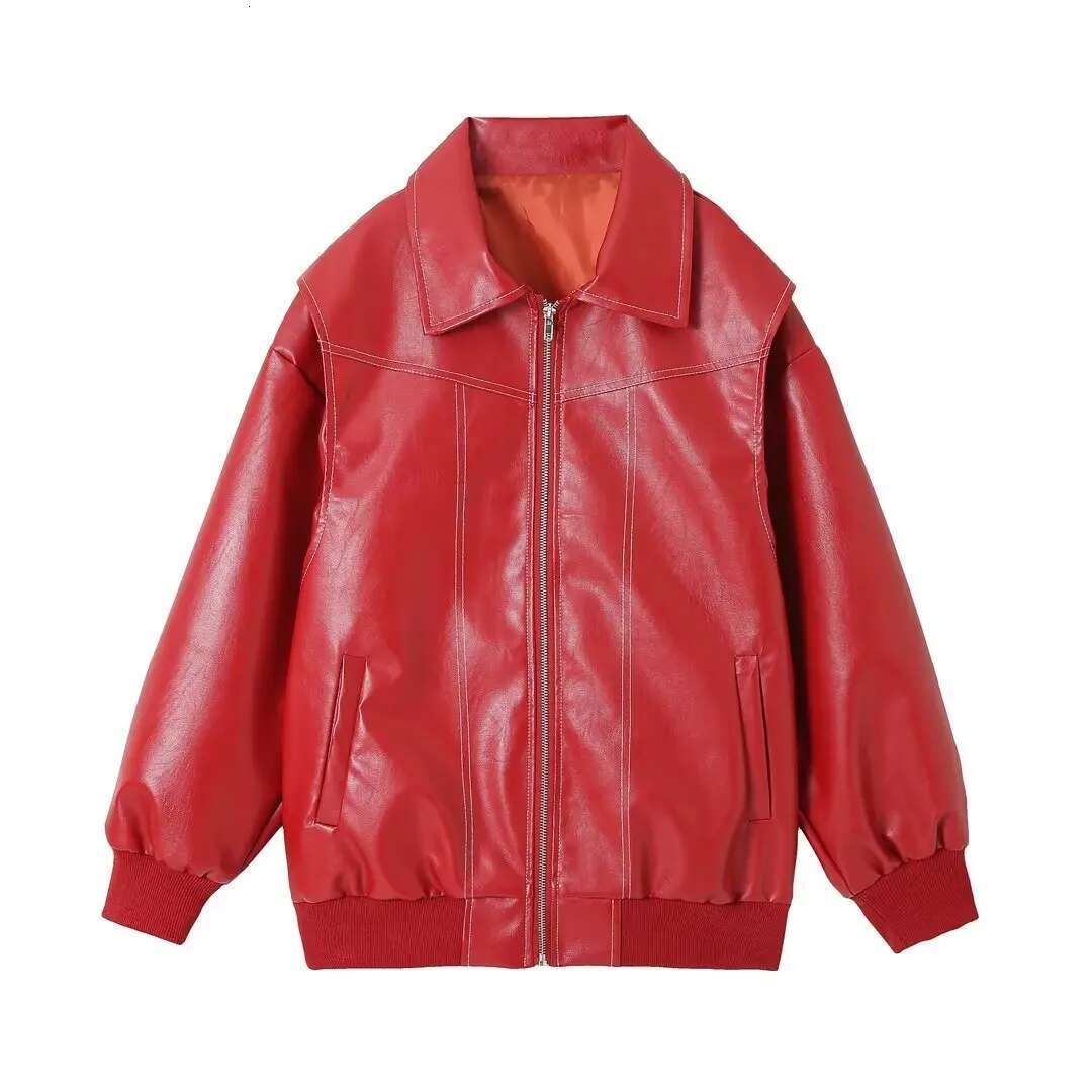 Spring Autumn Leather American Style PU Jacket For Women Solid Color Casual Zipper Sweat Coats Women's Outwears