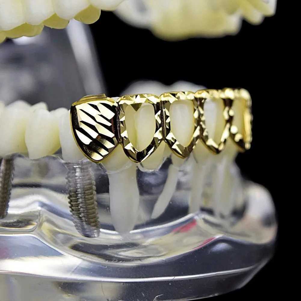 RACHELZ Hip Hop Pattern 6/6 Hollow Teeth Grills Punk 14K Gold Plated Dental Grill For Women Men Tooth Caps Decor Braces JewelryXJ250114