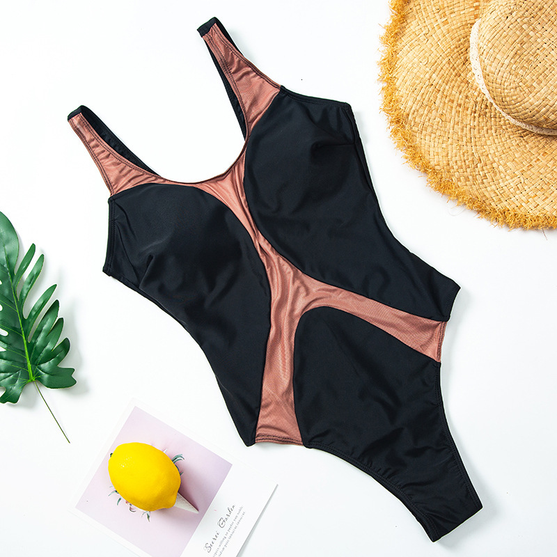 New sexy flesh colored mesh splicing one-piece women's swimsuit 2022 bikini