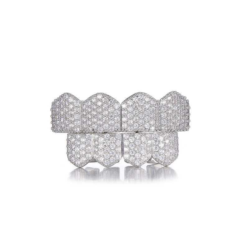 Full CZ Stones Teeth Grillz Caps Cubic Zircon Iced Out Micro Pave Top Bottom Charm Grills For Men Women JewelryXJ250114