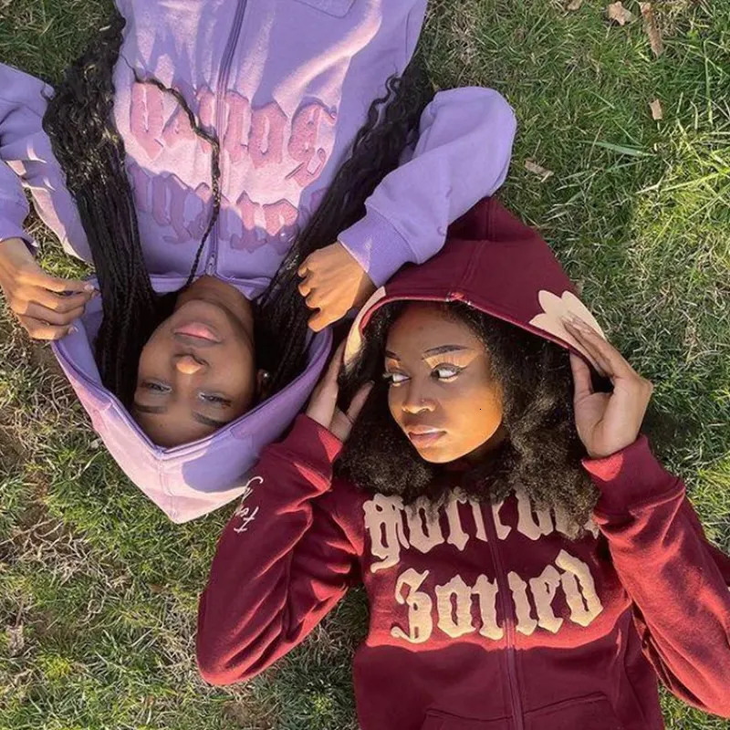 Harajuku Gothic mens womens sportswear Y2K hooded sweater hip-hop Letter Flower print Sportswear oversized streetwear clothing 250117