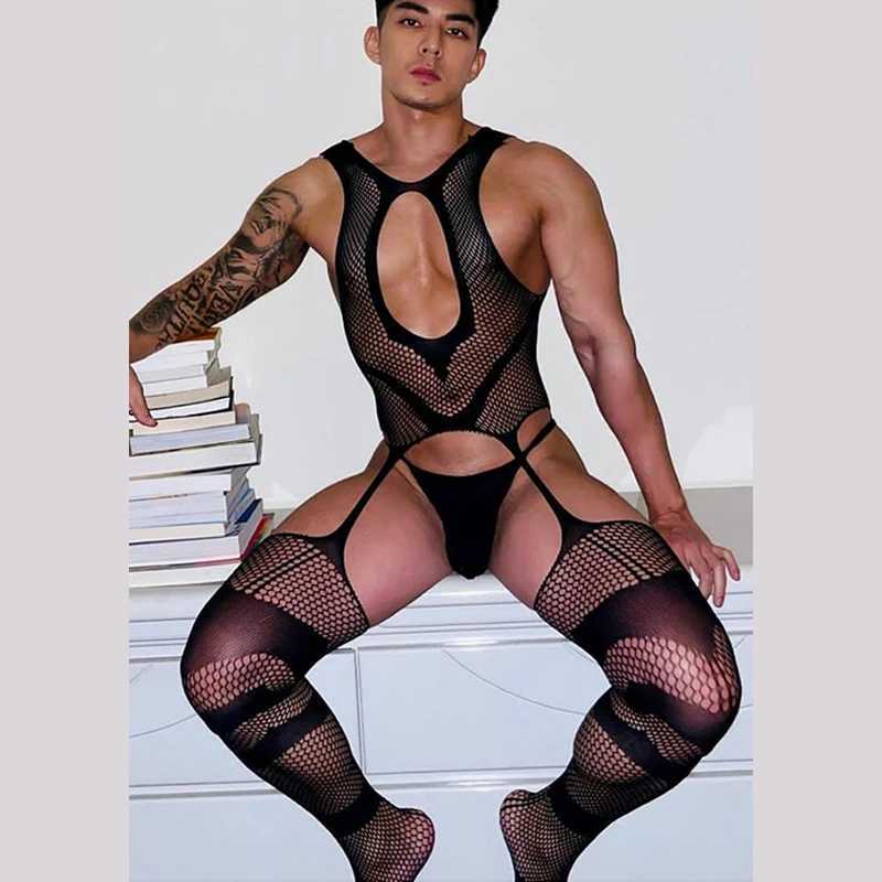 Other Panties Men Women Ultra-Thin T-Back Lingerie Mens Sexy Sheer Mesh Lace Jumpsuit Briefs Set Transparent Couple Stockings Tights Panties H250118
