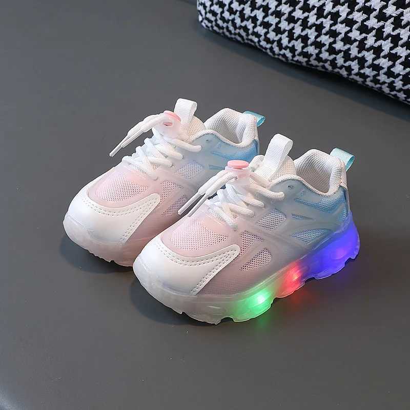 New girls sports shoes with LED lights childrens shoes with gradient colors comfortable and soft soles anti slip boys shoes spring trend casual shoes 