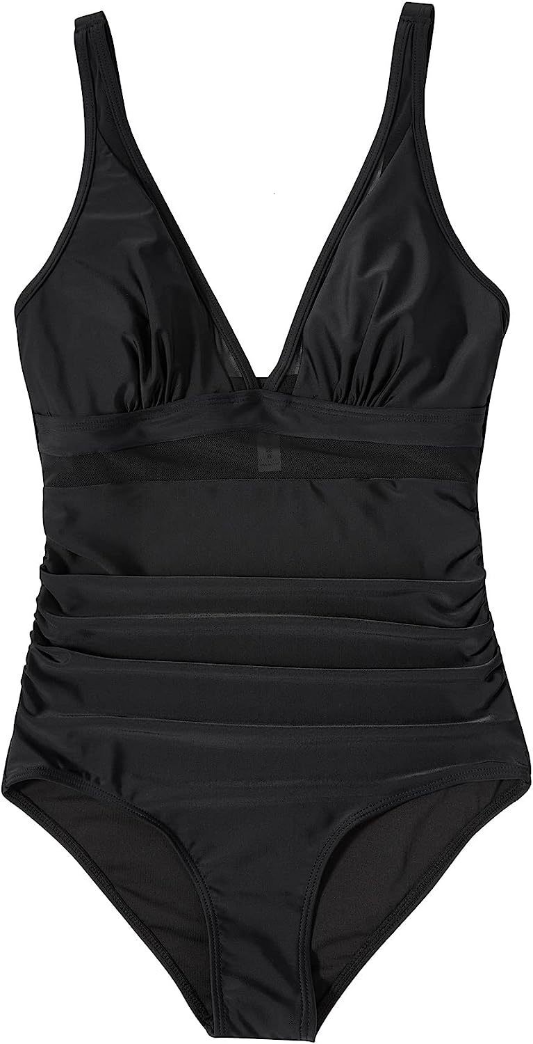 Mesh patchwork jumpsuit sexy tight fitting high waisted swimsuit backless bikini