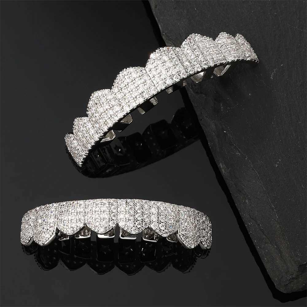 CZ Teeth Grillz Hat Cube Zircon Ice Out Mini Paving Top and Bottom Charm Grill Suitable for Female Hip Hop Jewelry Role PlayingXJ250412
