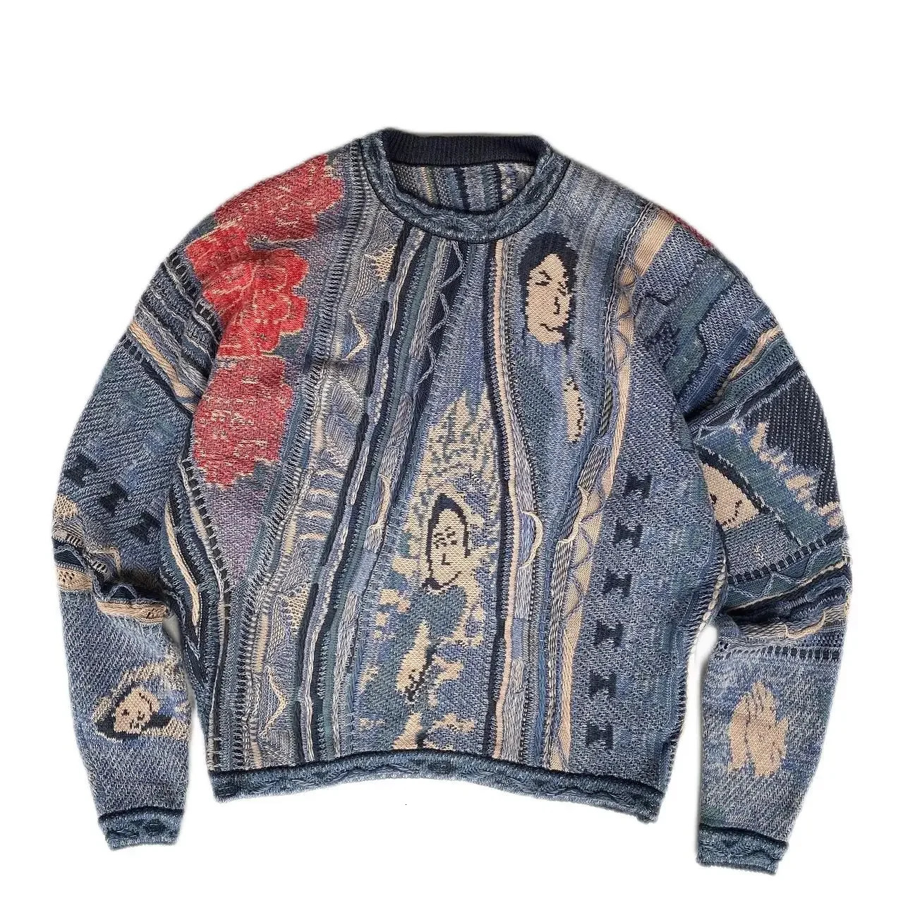 3D printing Mens National Characters Jacquard Sweaters Japanese O Neck Pullover Knitwear for Male 250113