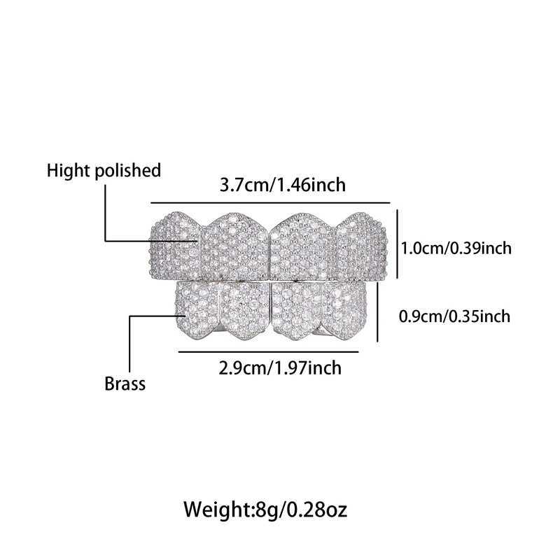 Full CZ Stones Teeth Grillz Caps Cubic Zircon Iced Out Micro Pave Top Bottom Charm Grills For Men Women JewelryXJ250114