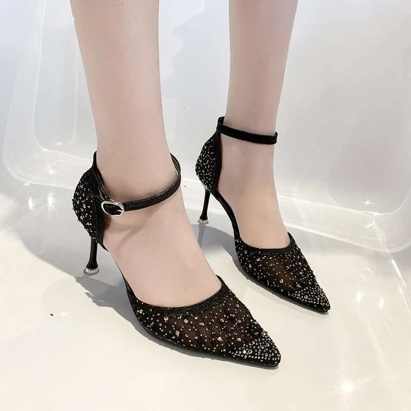 Women Heels Mesh Elegant Heeled Shoes Sexy Nude Wedding Bride Woman Dress Urban Gold Clear Rhie Pointed Toe Pumps
