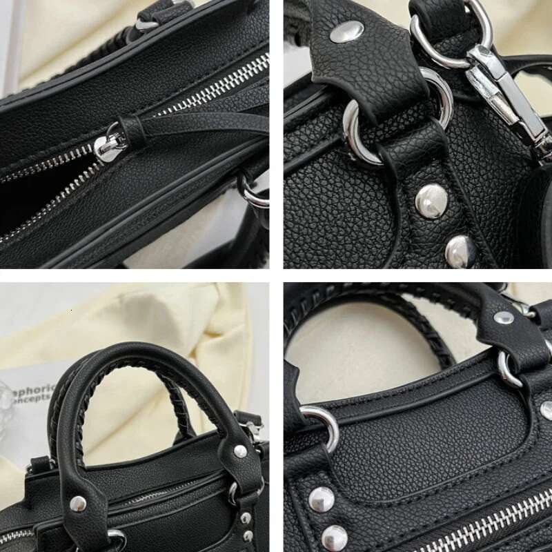 Moto Styg Crossbody Women 2025 New Trend Fashion Chic Rivet Shoulder Bag High Quality Black Faux Leather Designer Handbag