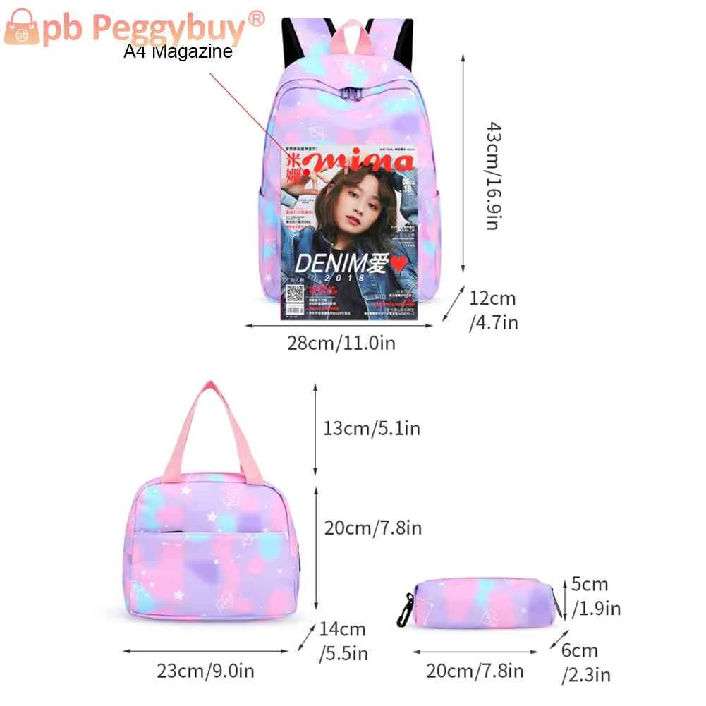 3pcs/Set Laptop Backpack Adjustable Strap Fashion Women Nylon Travel Backpack Cute Gradient Work Rucksack for Work School Travel 250109