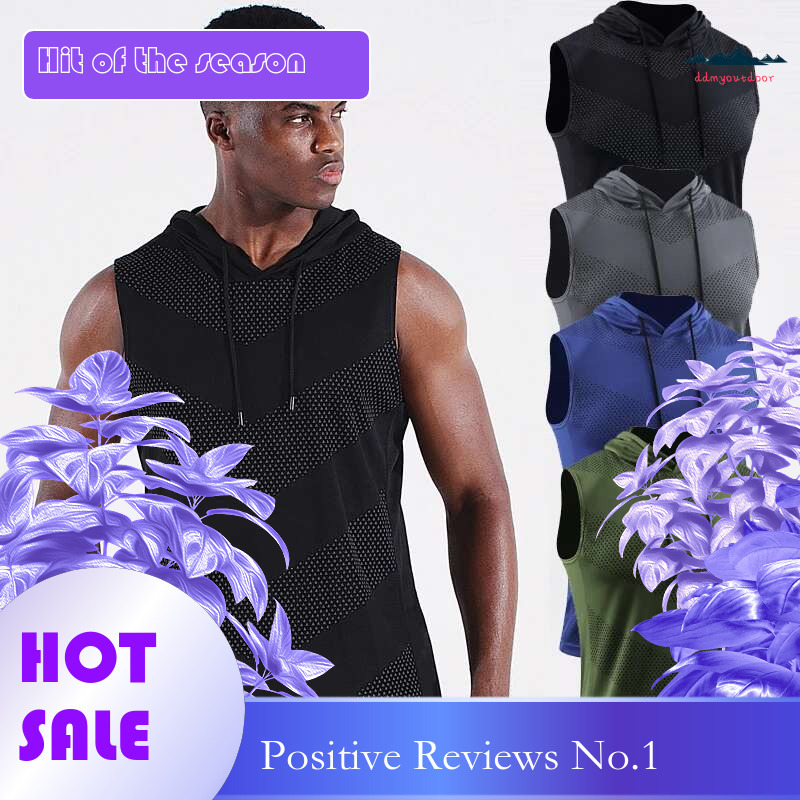 Ddmyoutdoor China Domestic Men Running Vest Hooed New Summer Gym Workout Sleeveless Shirt Ice Silk Fiess Bodybuilding Tank Tops Elastic Training Hood 