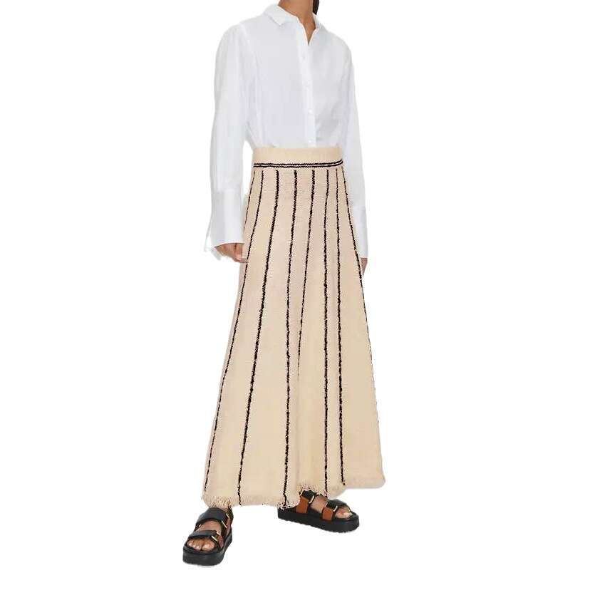 European American women's hot selg striped tassel knitted skirt 2025 new style temperament chic and elegant clothing