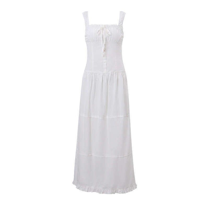 European and American 2025 summer women's vacation style fashionable square collar French temperament slim fit camisole dress new casual fashion 