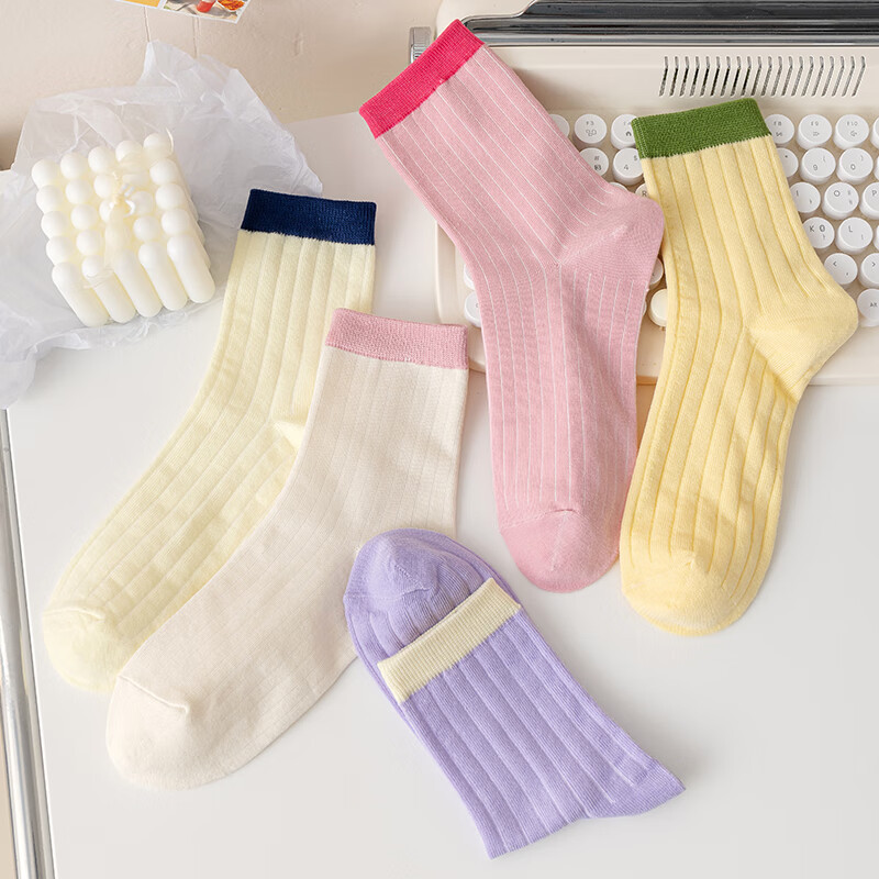 DA250001 Female Student Socks Pinkycolor Spring/Summer Casual Socks Splicing Anti Slip Sweat Absorbing Polyester Fiber