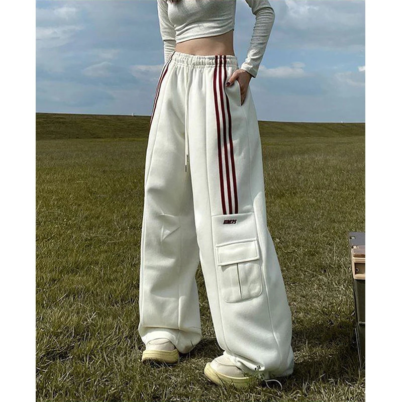 MEXZT Oversized Striped Sweatpant Y2K Streetwear Cargo Pants Harajuku Wide Leg Joggers High Waist Baggy Sports Trousers 250113
